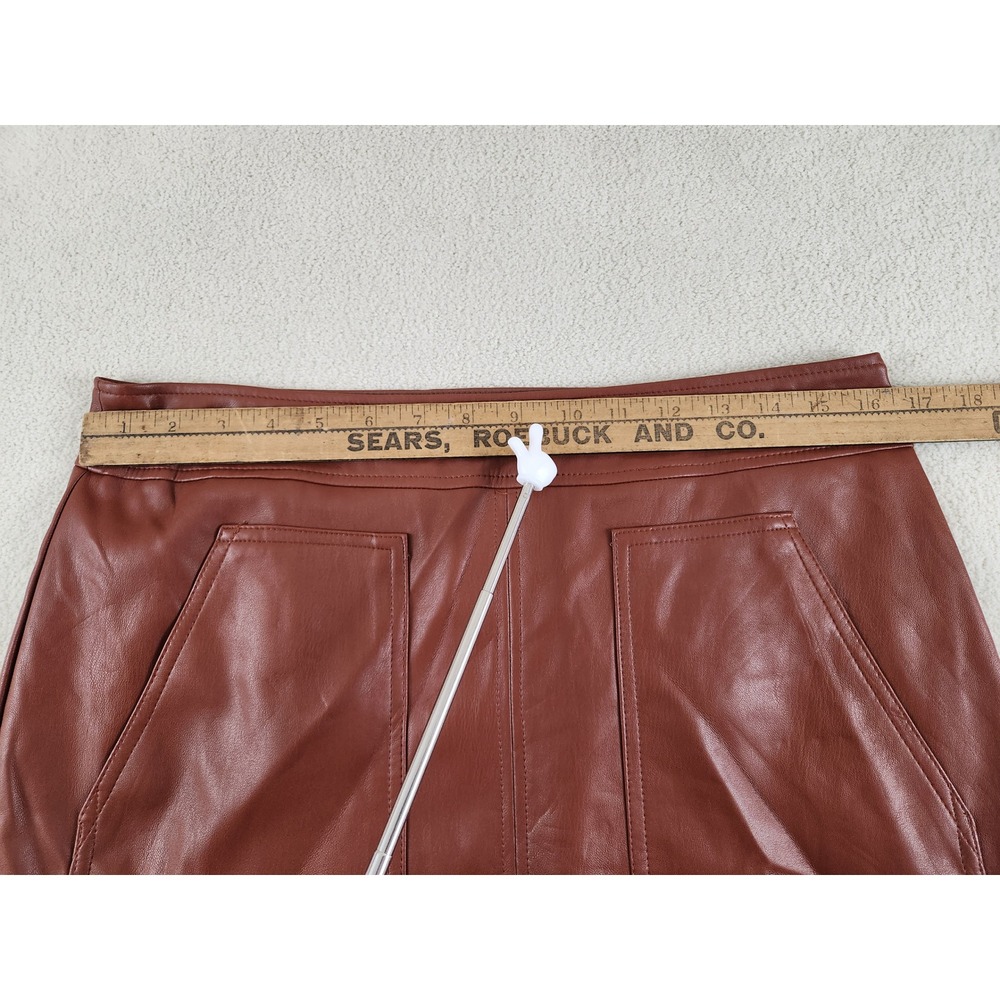 Womens Loft Brown Pleather Midi Skirt w/Pockets Size 10 Fall Trendy Career Wear - Picture 6 of 7
